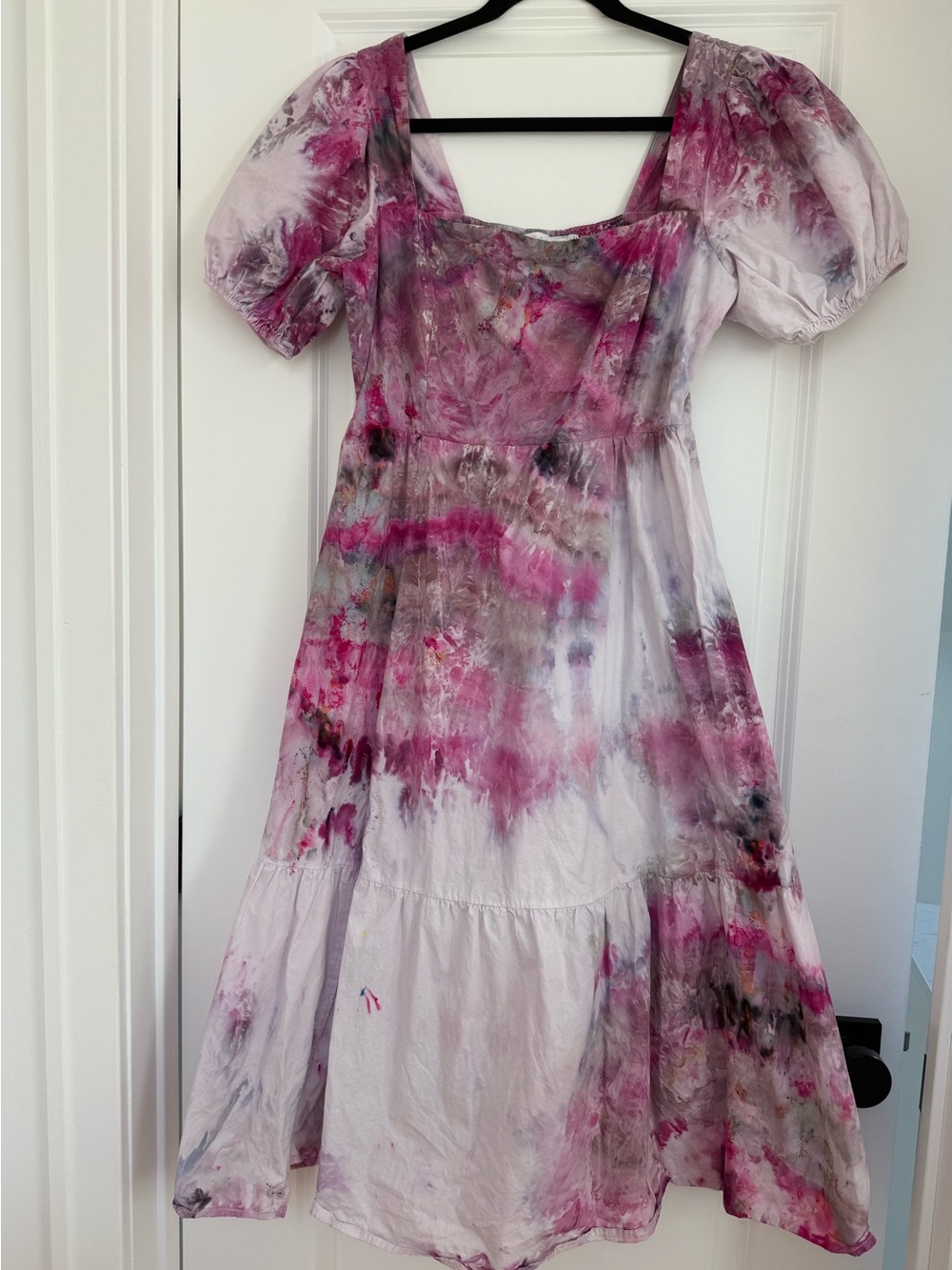 Astr the Label Pink Tie-Dye Puff Sleeve Cotton Dress
